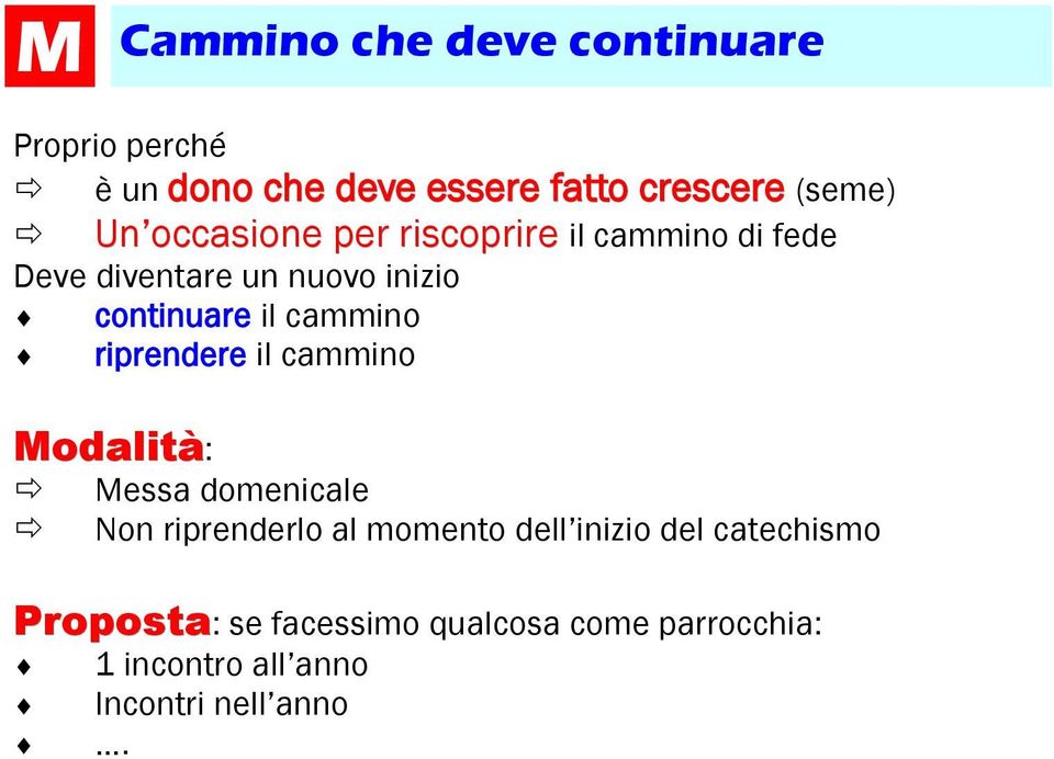 il cammino di fede Modalità: Messa domenicale Non riprenderlo al momento dell inizio del