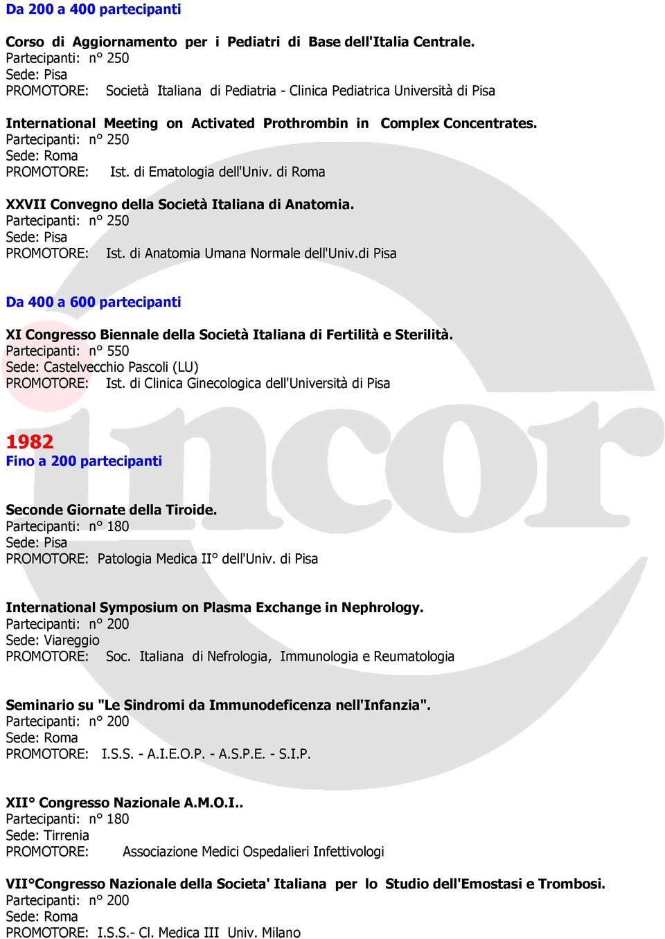 Partecipanti: n 250 Sede: Roma PROMOTORE: Ist. di Ematologia dell'univ. di Roma XXVII Convegno della Società Italiana di Anatomia. Partecipanti: n 250 PROMOTORE: Ist.