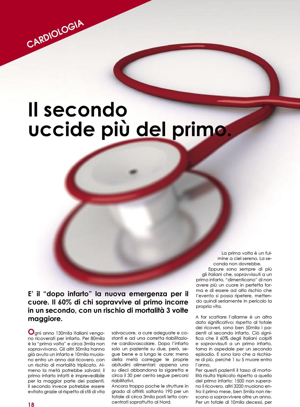 Gli altri 50mila hanno già avuto un infarto e 10mila muoiono entro un anno dal ricovero, con un rischio di mortalità triplicato.