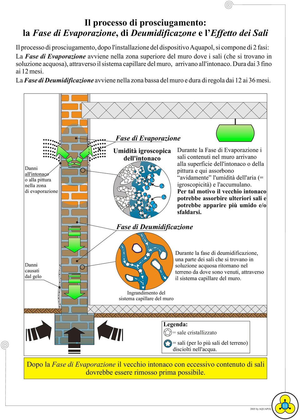 La Fase di Deumidificazione avviene nella zona bassa del muro e dura di regola dai 12 ai 6 mesi.