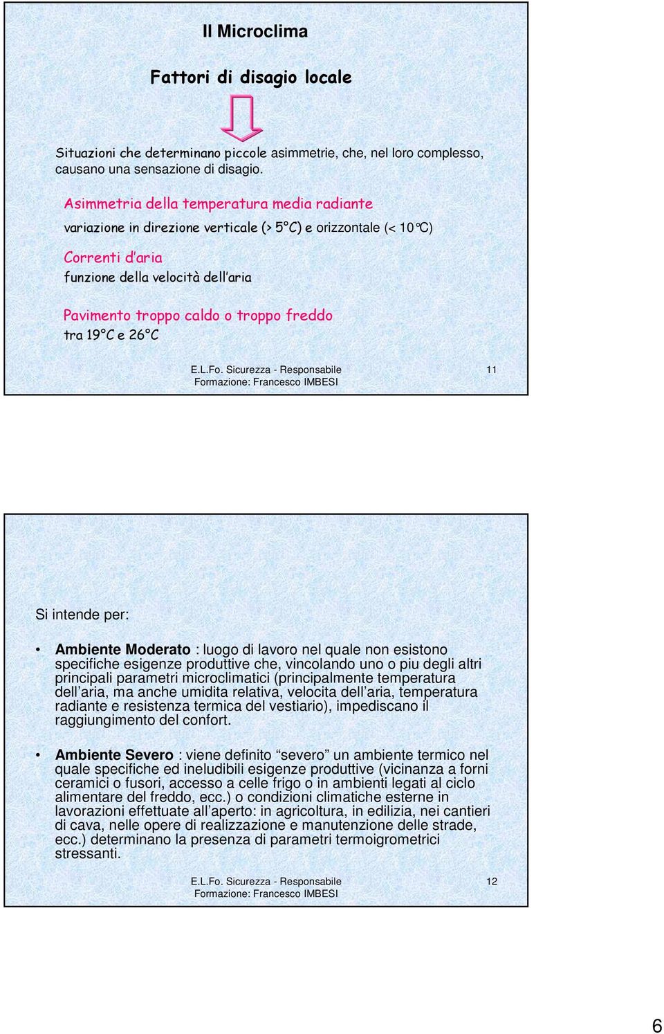 tra 19 C e 26 C 11 Si intende per: Ambiente Moderato : luogo di lavoro nel quale non esistono specifiche esigenze produttive che, vincolando uno o piu degli altri principali parametri microclimatici