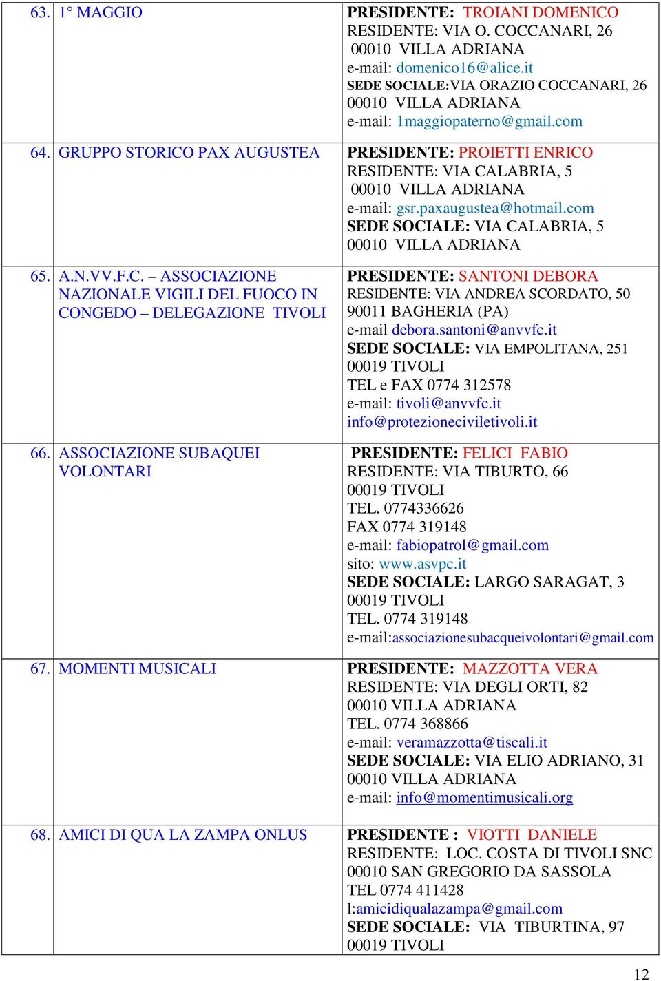 ASSOCIAZIONE SUBAQUEI VOLONTARI PRESIDENTE: SANTONI DEBORA RESIDENTE: VIA ANDREA SCORDATO, 50 90011 BAGHERIA (PA) e-mail debora.santoni@anvvfc.