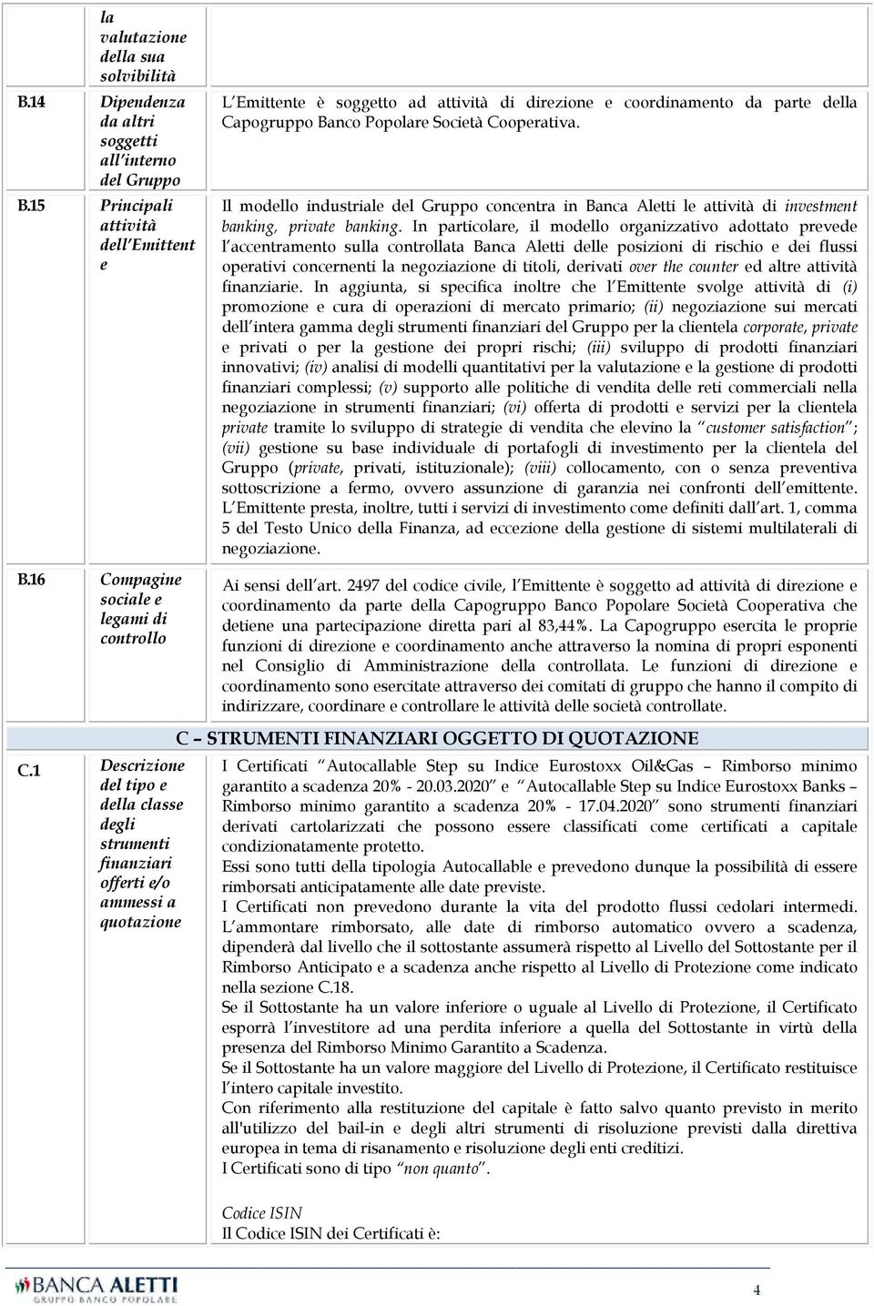 Popolare Società Cooperativa. Il modello industriale del Gruppo concentra in Banca Aletti le attività di investment banking, private banking.