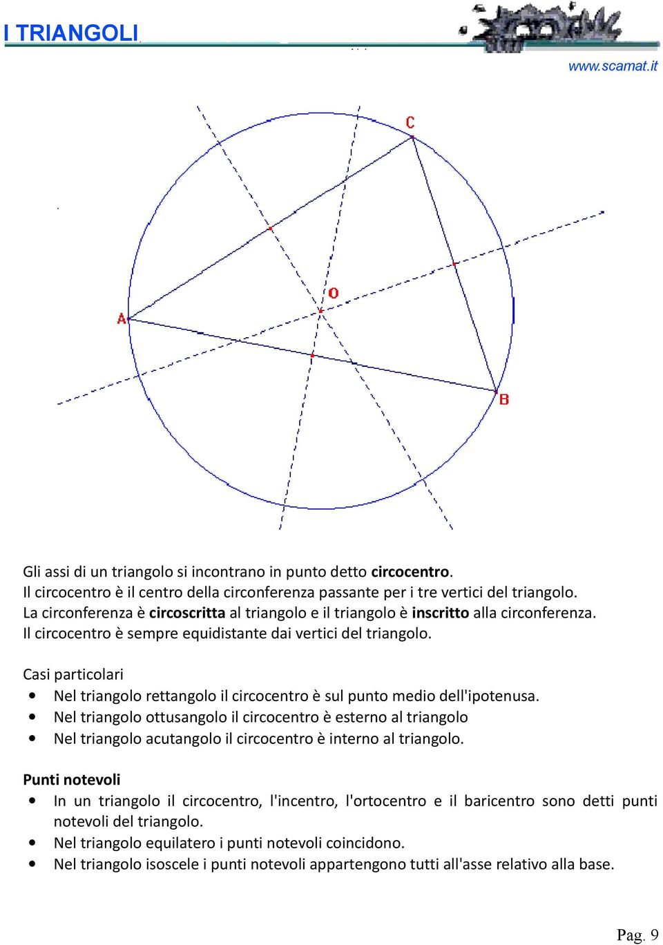 Casi particolari Nel triangolo rettangolo il circocentro è sul punto medio dell'ipotenusa.