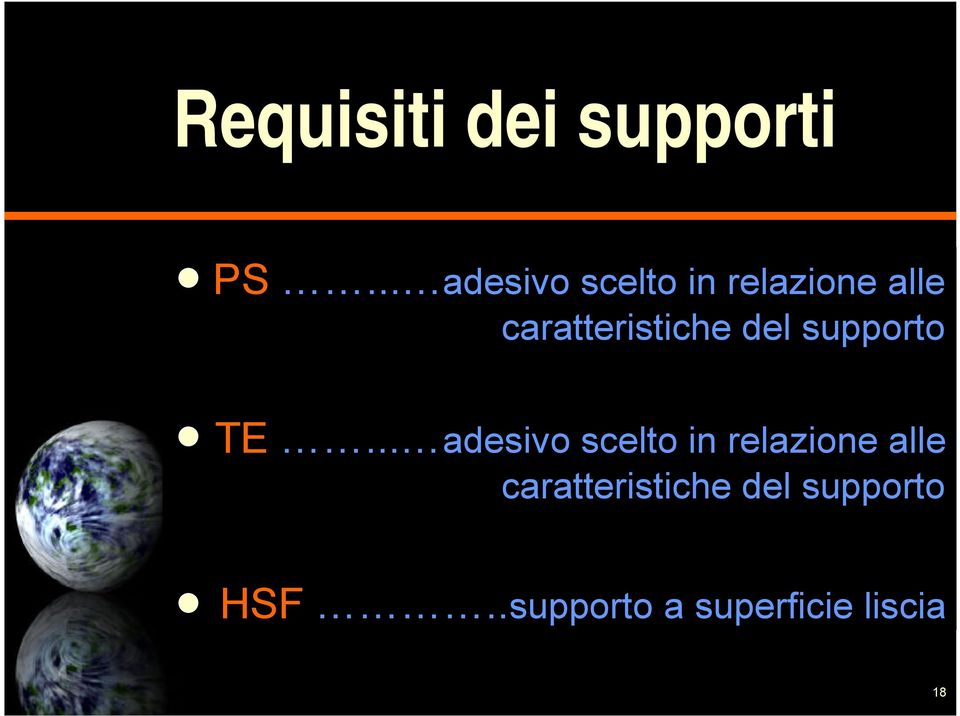 caratteristiche del supporto TE.