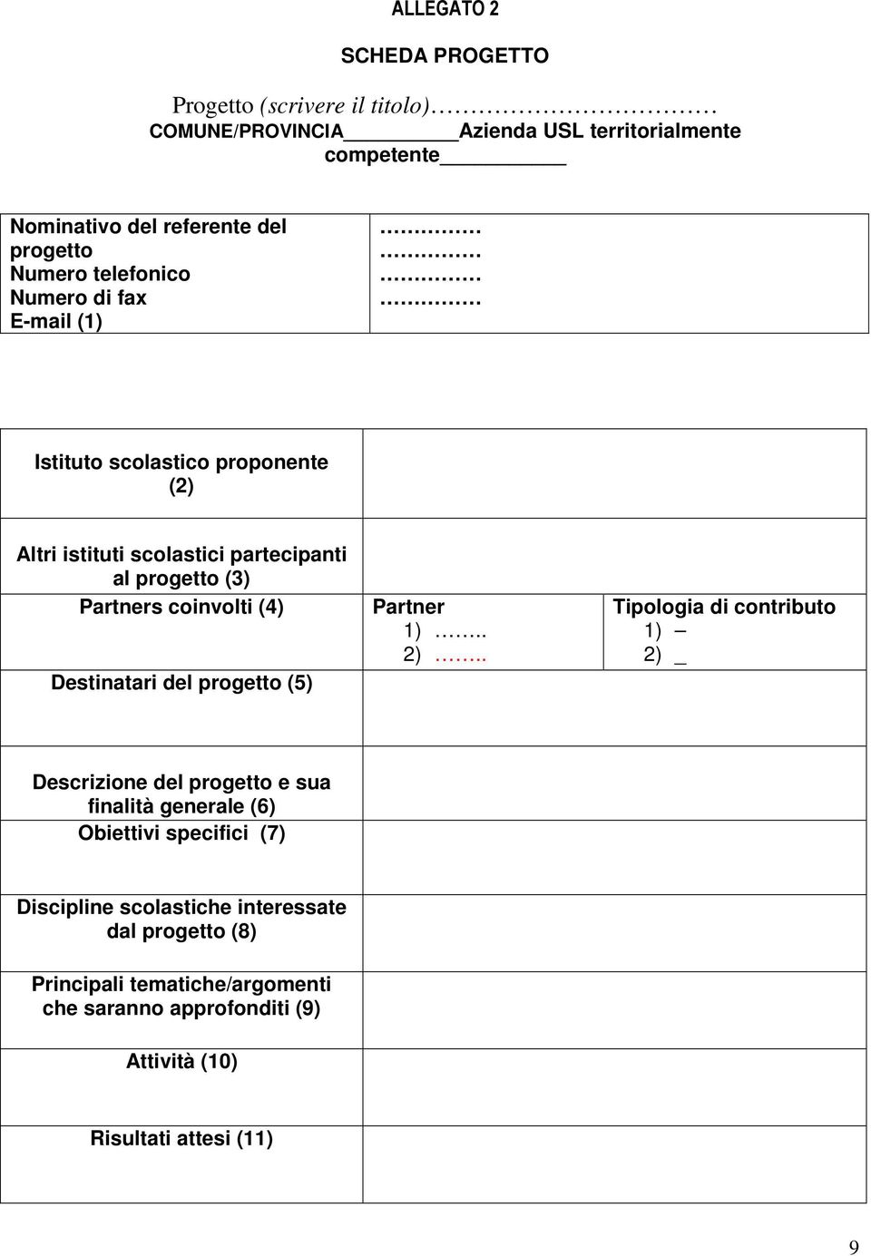 (4) Destinatari del progetto (5) Partner 1).. 2).