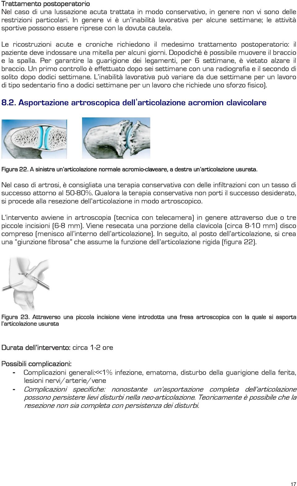 Le ricostruzioni acute e croniche richiedono il medesimo trattamento postoperatorio: il paziente deve indossare una mitella per alcuni giorni. Dopodiché è possibile muovere il braccio e la spalla.