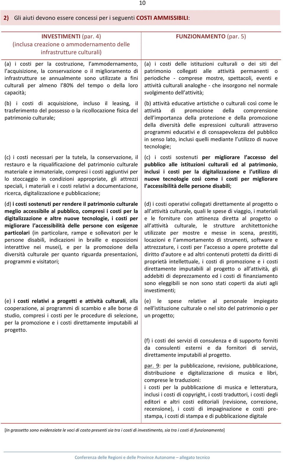 annualmente sono utilizzate a fini culturali per almeno l 80% del tempo o della loro capacità; (b) i costi di acquisizione, incluso il leasing, il trasferimento del possesso o la ricollocazione