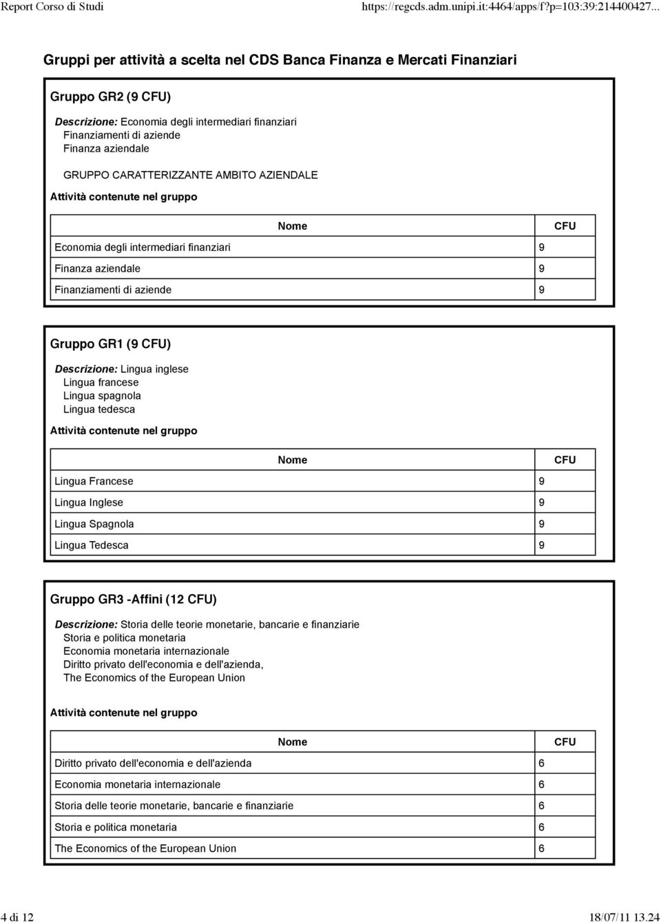 inglese Lingua francese Lingua spagnola Lingua tedesca Attività contenute nel gruppo Nome CFU Lingua Francese 9 Lingua Inglese 9 Lingua Spagnola 9 Lingua Tedesca 9 Gruppo GR3 -Affini (12 CFU)