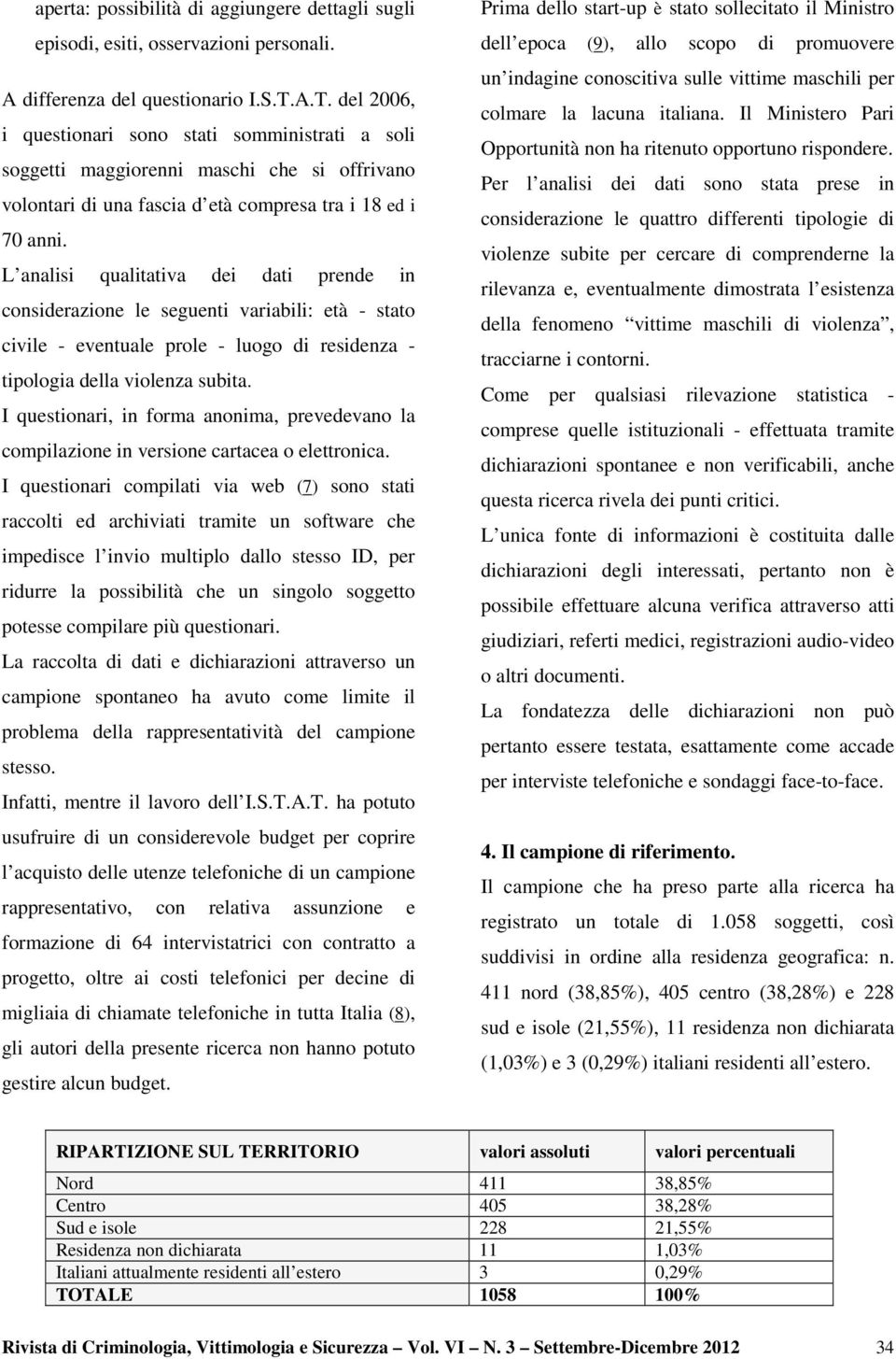 L analisi qualitativa dei dati prende in considerazione le seguenti variabili: età - stato civile - eventuale prole - luogo di residenza - tipologia della violenza subita.