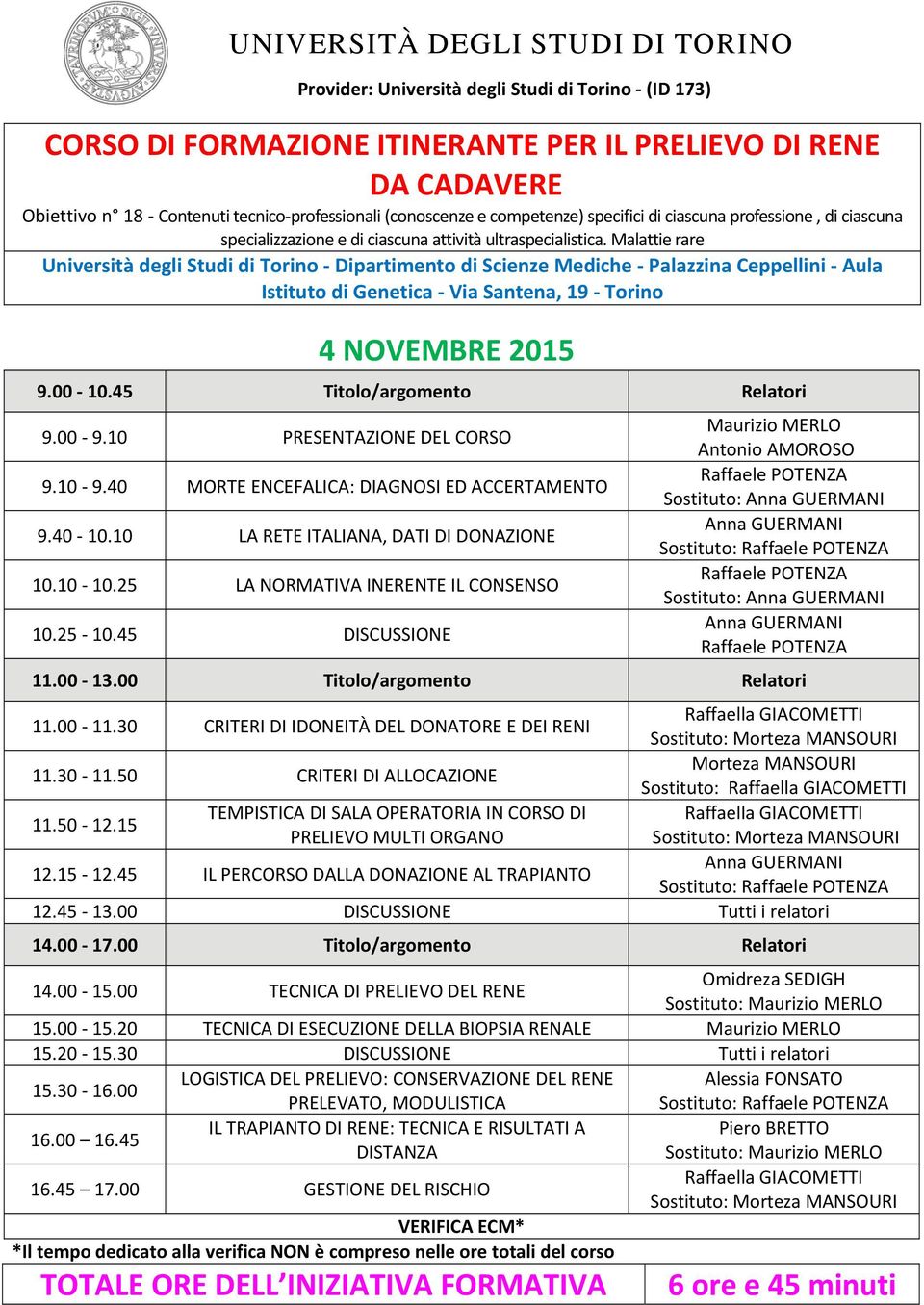 Malattie rare Università degli Studi di Torino Dipartimento di Scienze Mediche Palazzina Ceppellini Aula Istituto di Genetica Via Santena, 19 Torino 4 NOVEMBRE 2015 9.00 10.