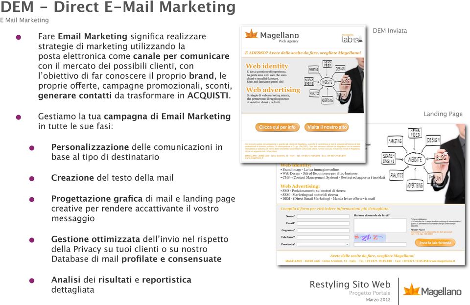 DEM Inviata Gestiamo la tua campagna di Email Marketing in tutte le sue fasi: Landing Page Personalizzazione delle comunicazioni in base al tipo di destinatario Creazione del testo della mail