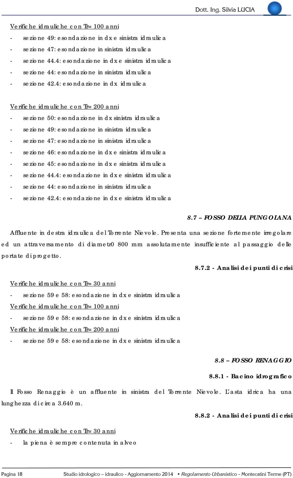 4: esondazione in dx idraulica Verifiche idrauliche con Tr= 200 anni - sezione 50: esondazione in dx sinistra idraulica - sezione 49: esondazione in sinistra idraulica - sezione 47: esondazione in