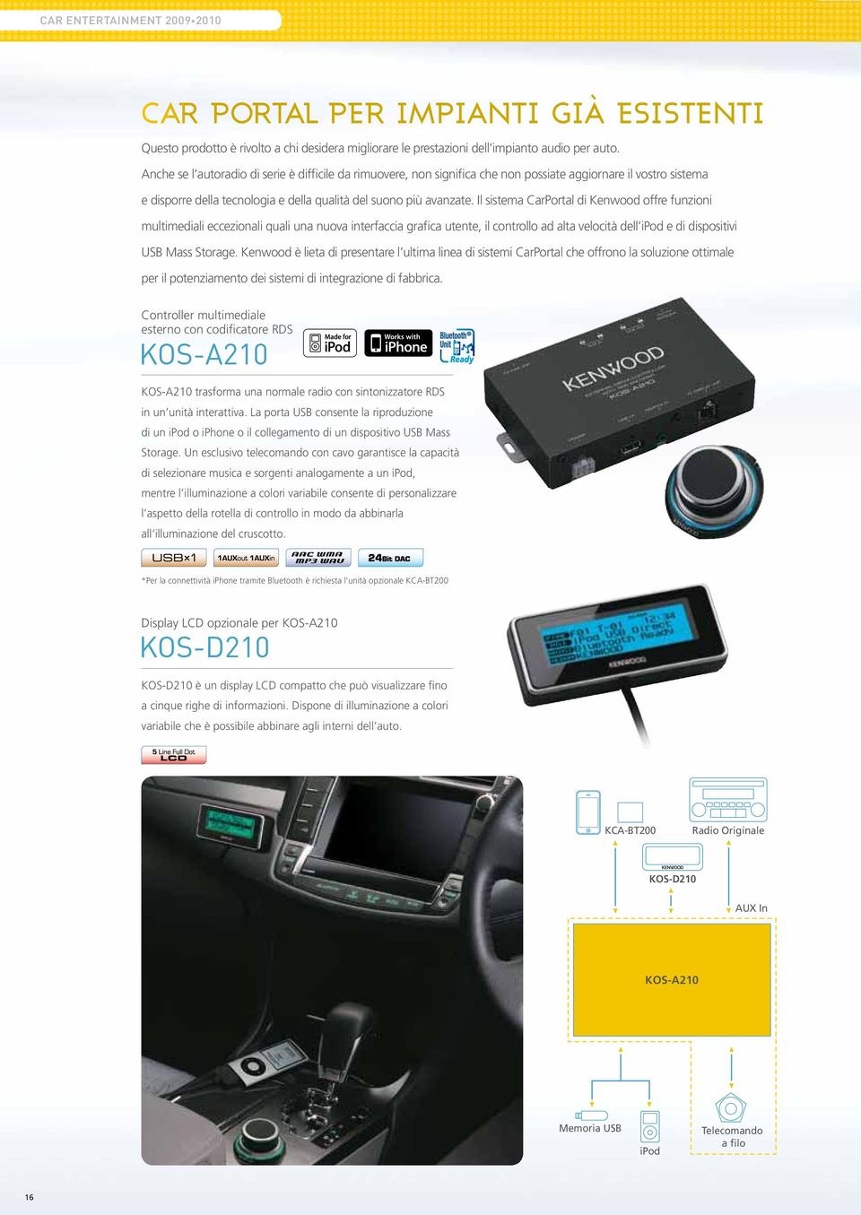 Il sistema CarPortal di Kenwood offre funzioni multimediali eccezionali quali una nuova interfaccia grafica utente, il controllo ad alta velocità dell ipod e di dispositivi USB Mass Storage.
