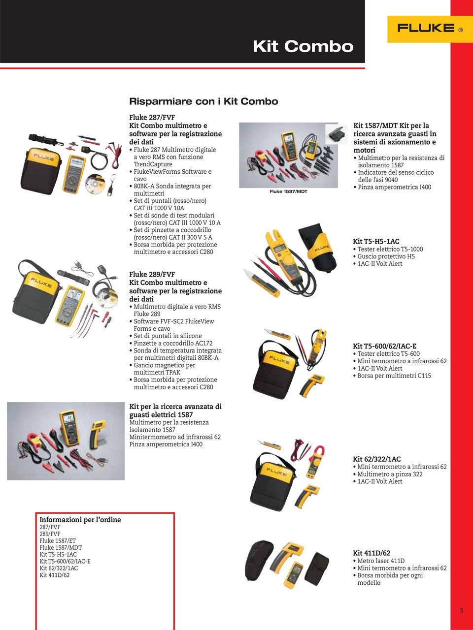 (rosso/nero) CAT II 300 V 5 A Borsa morbida per protezione multimetro e accessori C280 Fluke 289/FVF Kit Combo multimetro e software per la registrazione dei dati Multimetro digitale a vero RMS Fluke