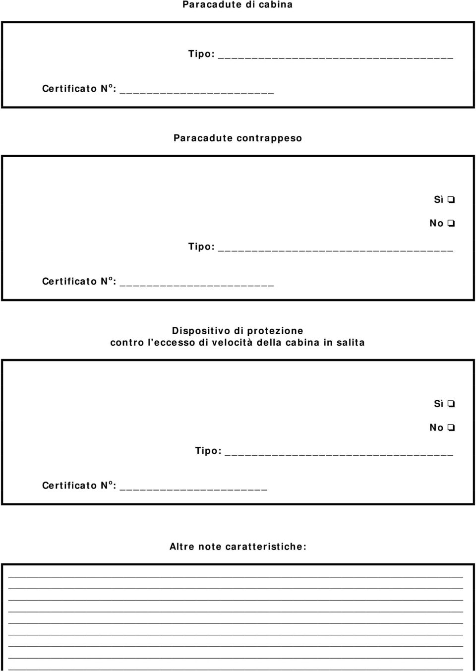 protezione contro l'eccesso di velocità della cabina in