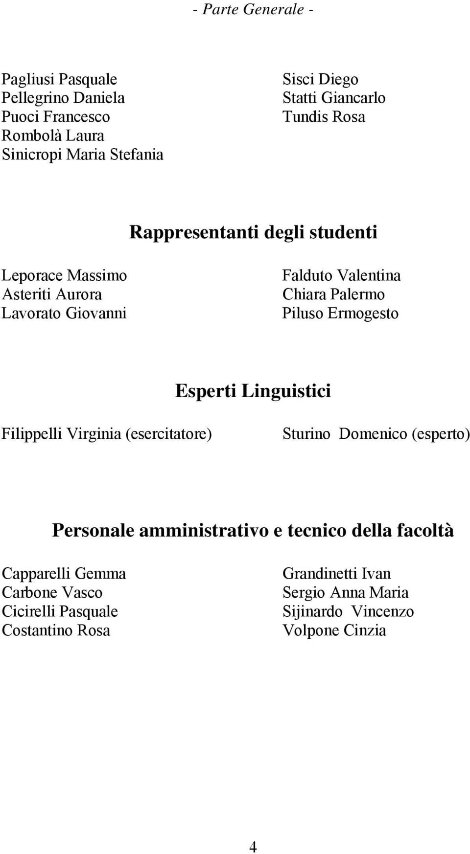 Piluso Ermogesto Esperti Linguistici Filippelli Virginia (esercitatore) Sturino Domenico (esperto) Personale amministrativo e tecnico