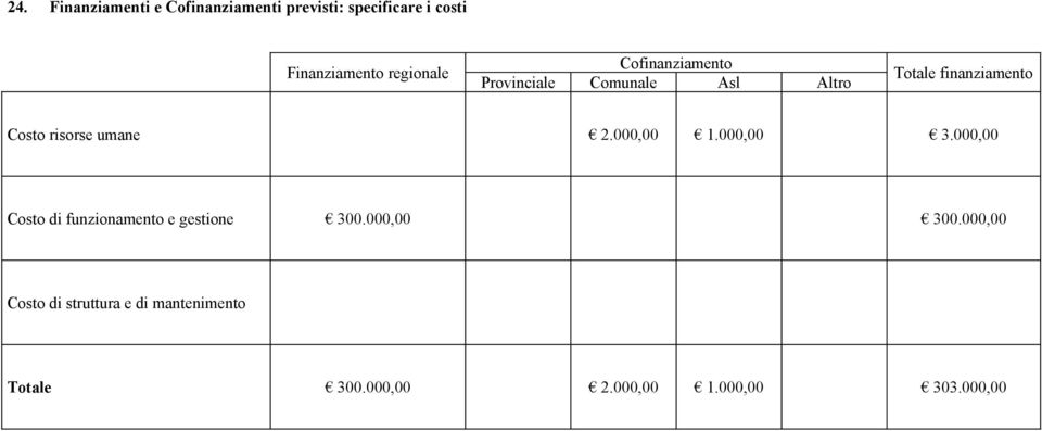 risorse umane 2.000,00 1.000,00 3.000,00 Costo di funzionamento e gestione 300.