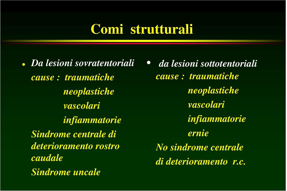 rostro caudale Sindrome uncale da lesioni sottotentoriali cause :