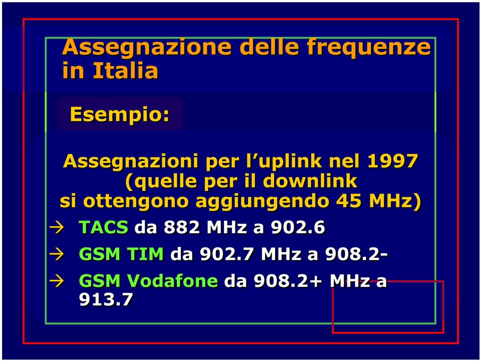 downlink si ottengono aggiungendo 45 MHz) TACS da 882
