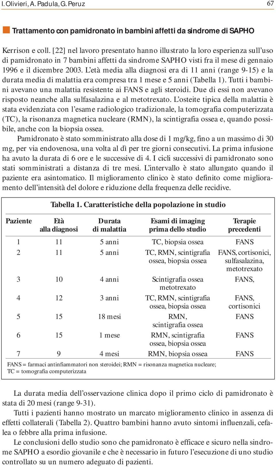 L età media alla diagnosi era di 11 anni (range 9-15) e la durata media di malattia era compresa tra 1 mese e 5 anni (Tabella 1).