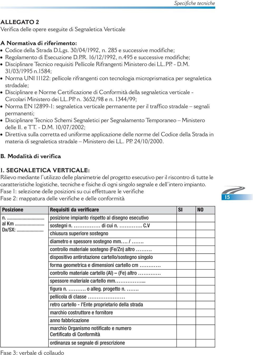 1584; Norma UNI 11122: pellicole rifrangenti con tecnologia microprismatica per segnaletica strdadale; Disciplinare e Norme Certificazione di Conformità della segnaletica verticale - Circolari