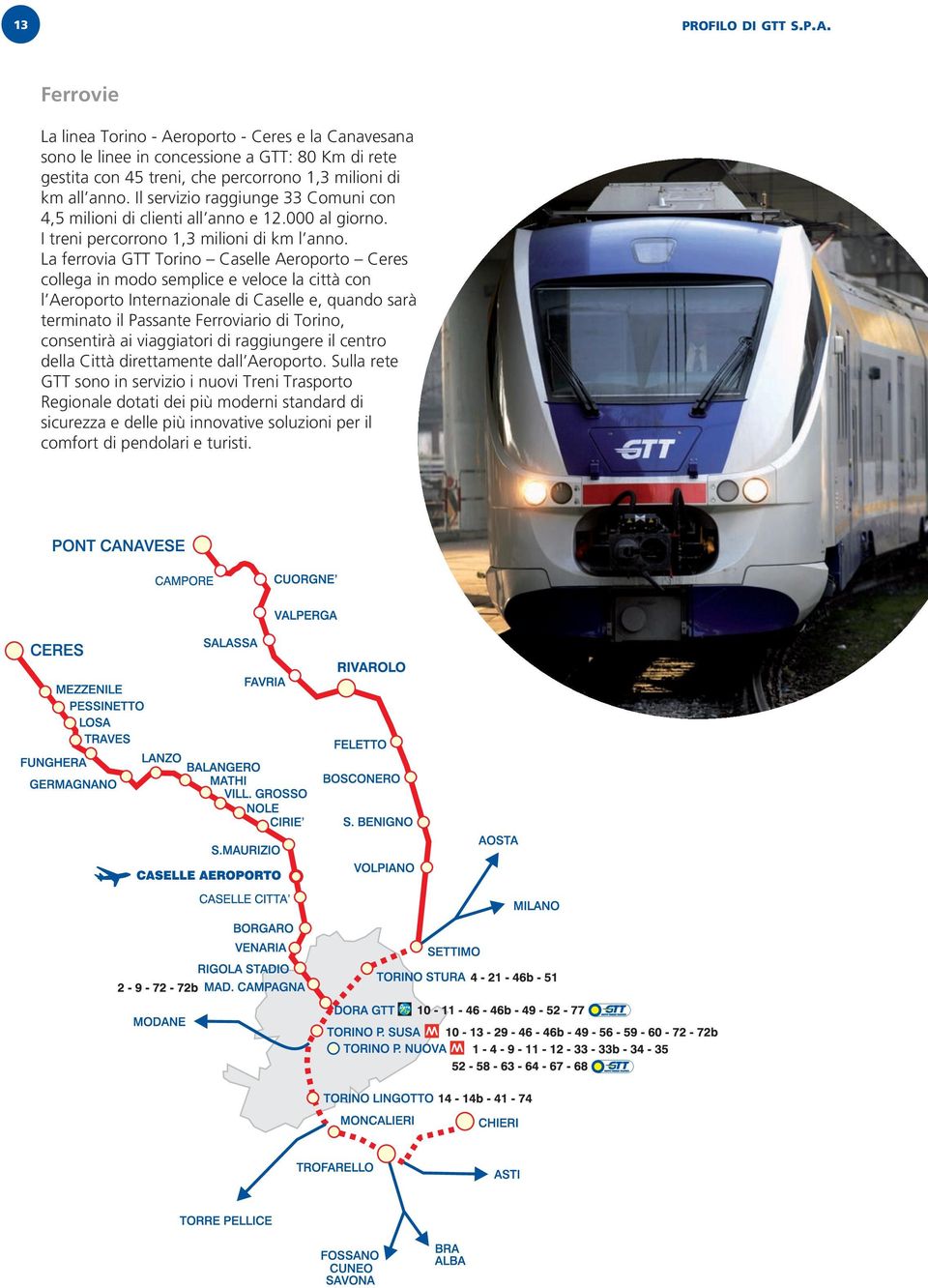 La ferrovia GTT Torino Caselle Aeroporto Ceres collega in modo semplice e veloce la città con l Aeroporto Internazionale di Caselle e, quando sarà terminato il Passante Ferroviario di Torino,