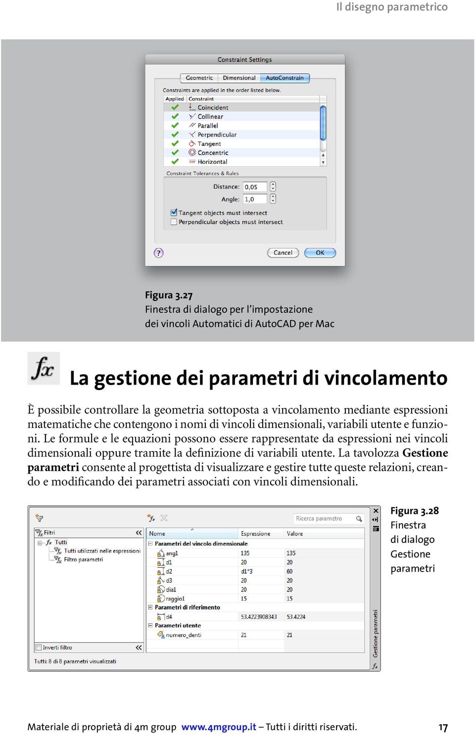 vincolamento mediante espressioni matematiche che contengono i nomi di vincoli dimensionali, variabili utente e funzioni.