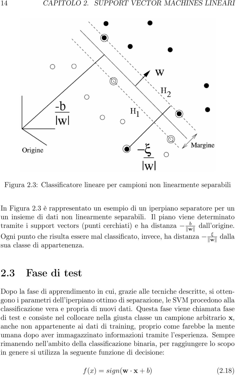 Il piano viene determinato tramite i support vectors (punti cerchiati) e ha distanza b dall origine.