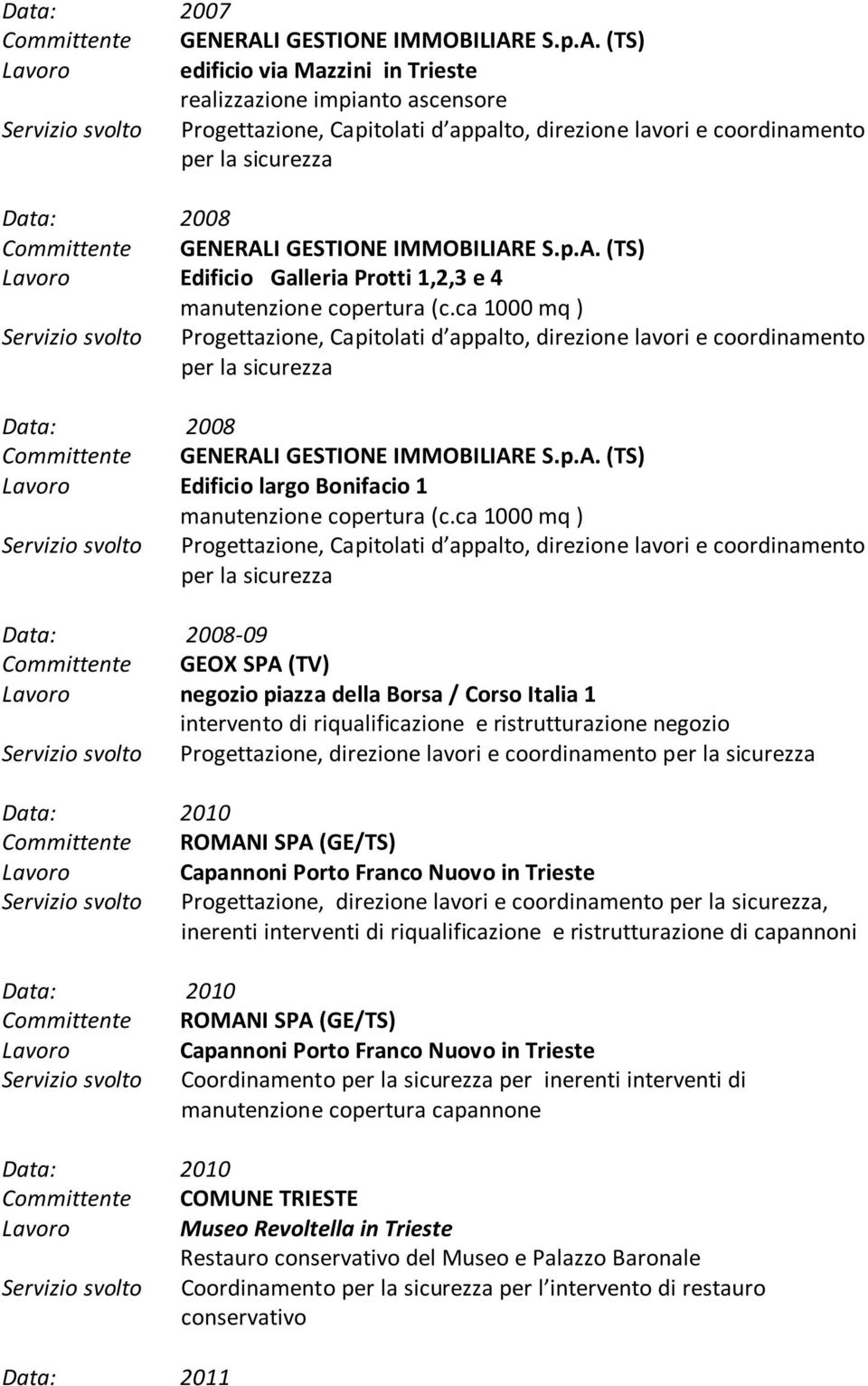 ca 1000 mq ) Data: 2008-09 Committente GEOX SPA (TV) negozio piazza della Borsa / Corso Italia 1 intervento di riqualificazione e ristrutturazione negozio Servizio svolto Progettazione, direzione