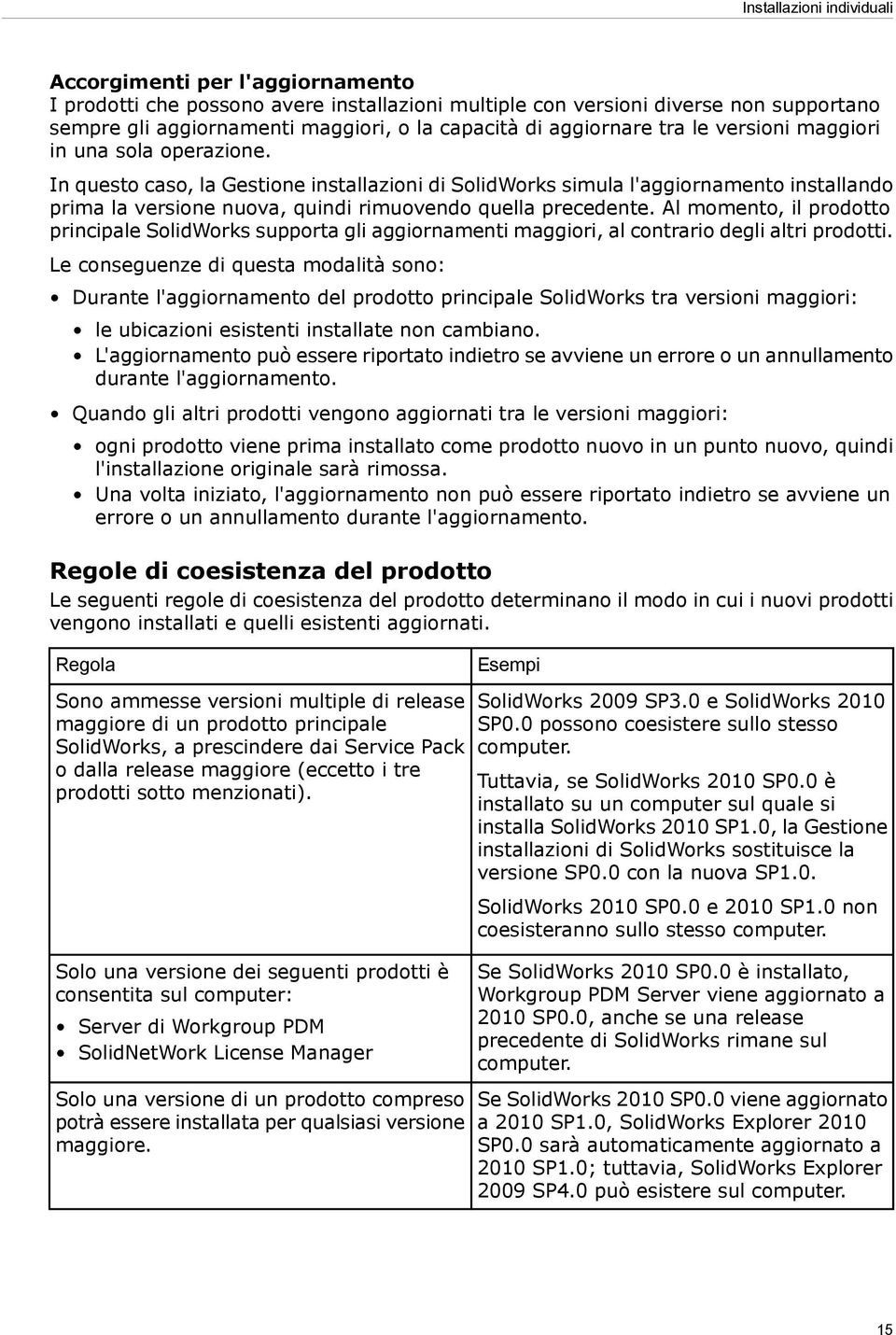 In questo caso, la Gestione installazioni di SolidWorks simula l'aggiornamento installando prima la versione nuova, quindi rimuovendo quella precedente.