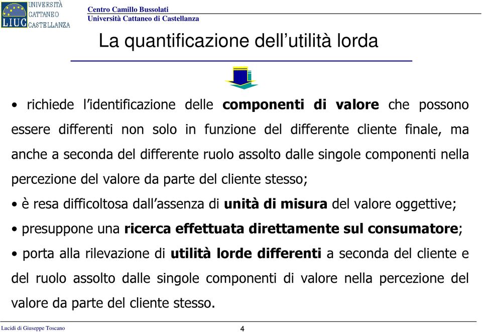 difficoltosa dall assenza di unità di misura del valore oggettive; presuppone una ricerca effettuata direttamente sul consumatore; porta alla rilevazione di