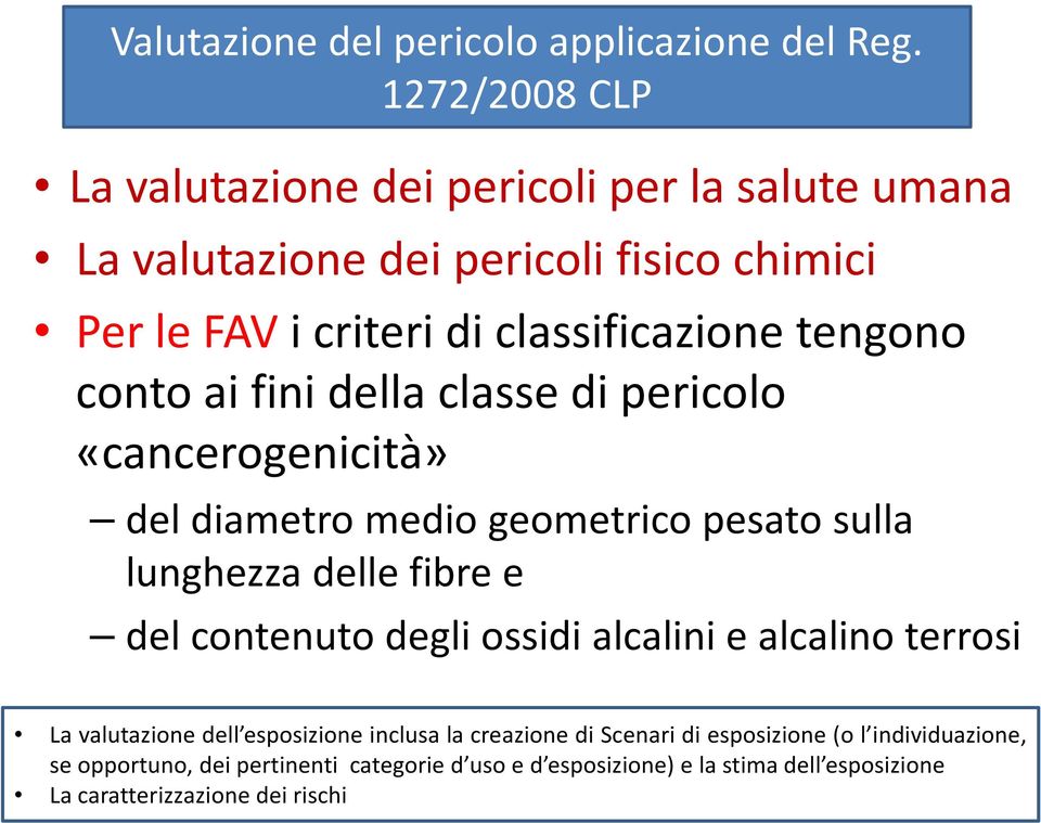 tengono conto ai fini della classe di pericolo «cancerogenicità» del diametro medio geometrico pesato sulla lunghezza delle fibre e del contenuto