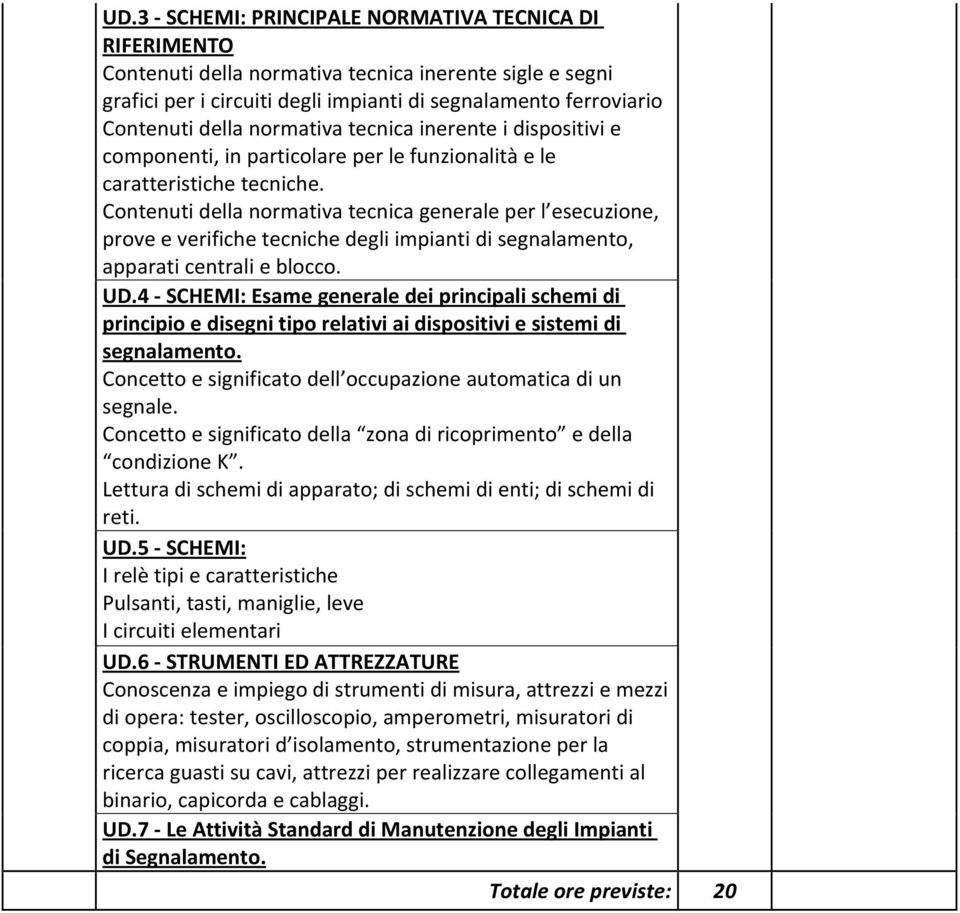 Contenuti della normativa tecnica generale per l esecuzione, prove e verifiche tecniche degli impianti di segnalamento, apparati centrali e blocco. UD.