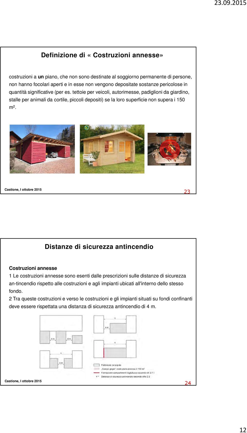 23 Distanze di sicurezza antincendio Costruzioni annesse 1 Le costruzioni annesse sono esenti dalle prescrizioni sulle distanze di sicurezza an-tincendio rispetto alle costruzioni e agli impianti