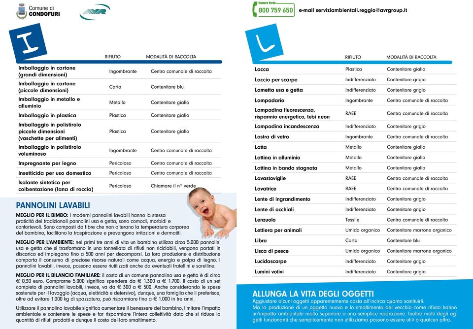 coibentazione (lana di roccia) Pericoloso Chiamare il n verde PANNOLINI LAVABILI MEGLIO PER IL BIMBO: i moderni pannolini lavabili hanno la stessa praticità dei tradizionali pannolini usa e getta,