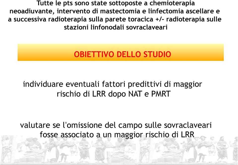 sovraclaveari OBIETTIVO DELLO STUDIO individuare eventuali fattori predittivi di maggior rischio di LRR