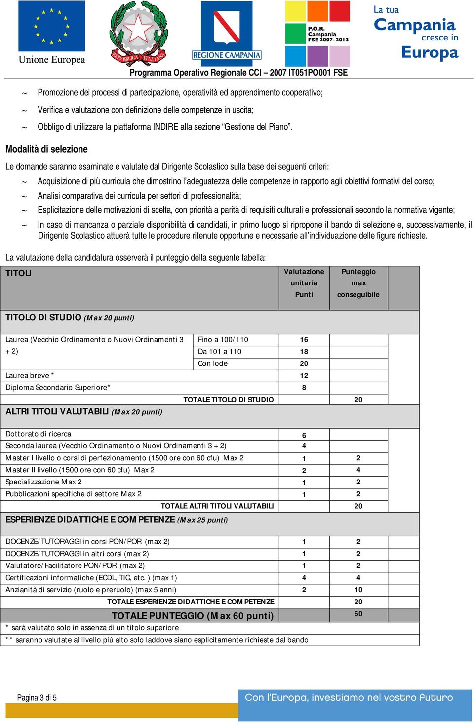 Modalità di selezione Le domande saranno esaminate e valutate dal Dirigente Scolastico sulla base dei seguenti criteri: Acquisizione di più curricula che dimostrino l adeguatezza delle competenze in