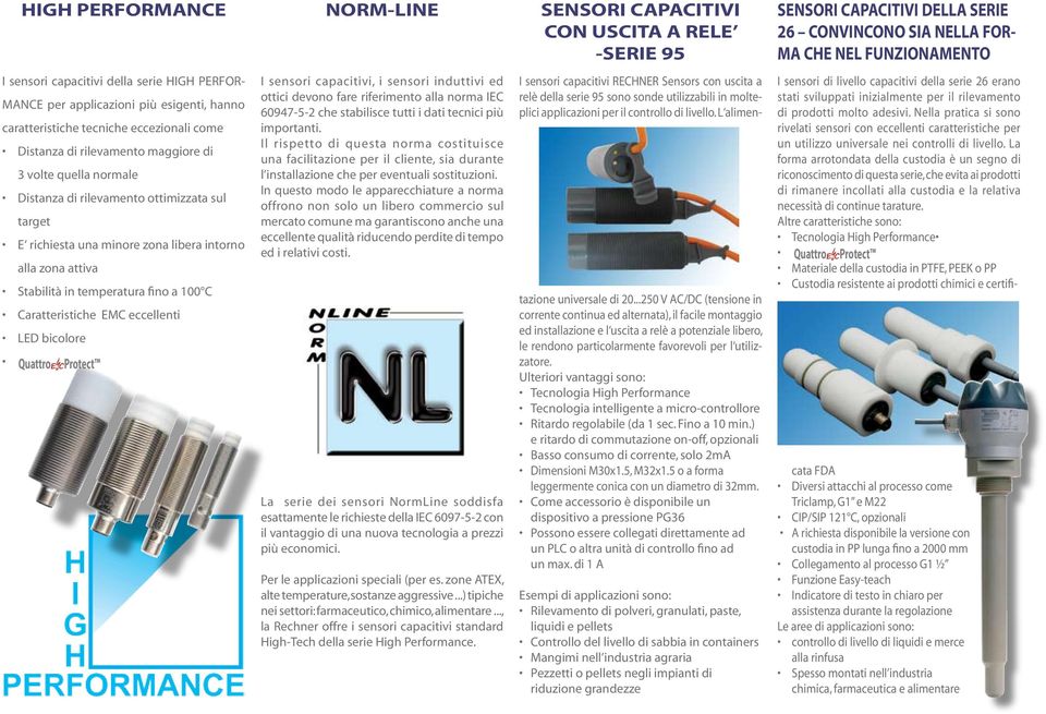 fino a 100 C Caratteristiche EMC eccellenti LED bicolore Quattro E CProtect I sensori capacitivi, i sensori induttivi ed ottici devono fare riferimento alla norma IEC 60947-5-2 che stabilisce tutti i