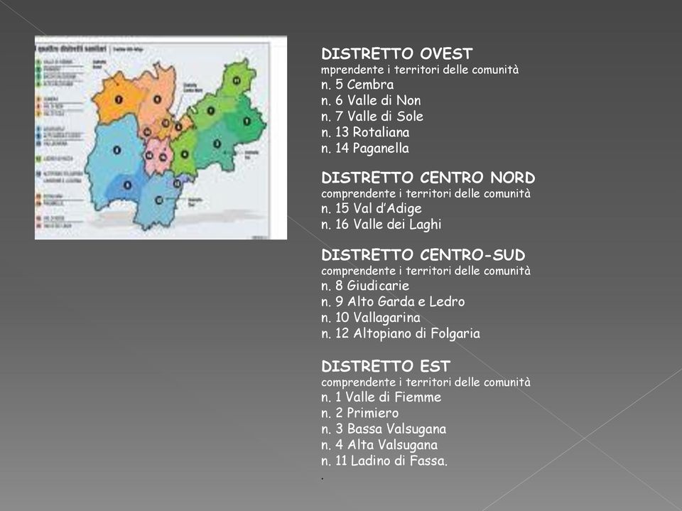 16 Valle dei Laghi DISTRETTO CENTRO-SUD comprendente i territori delle comunità n. 8 Giudicarie n. 9 Alto Garda e Ledro n.