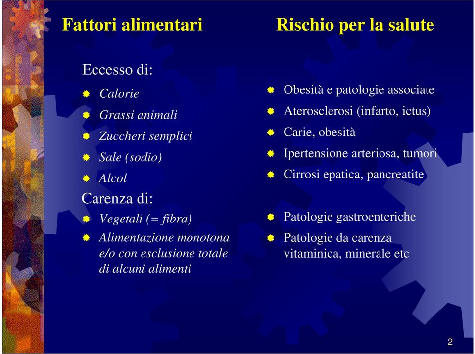 alimenti Obesità e patologie associate Aterosclerosi (infarto, ictus) Carie, obesità Ipertensione