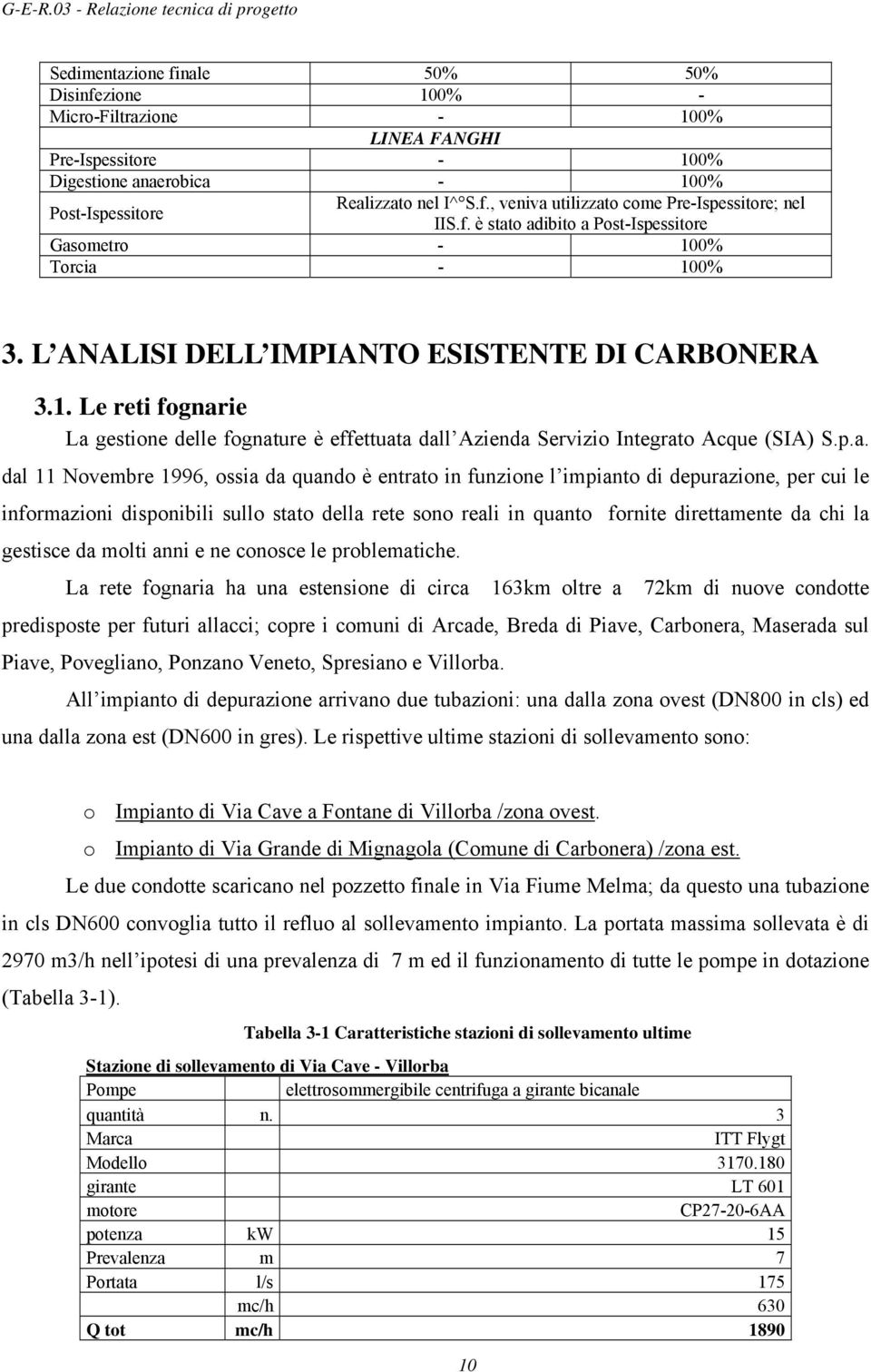 p.a. dal 11 Novembre 1996, ossia da quando è entrato in funzione l impianto di depurazione, per cui le informazioni disponibili sullo stato della rete sono reali in quanto fornite direttamente da chi