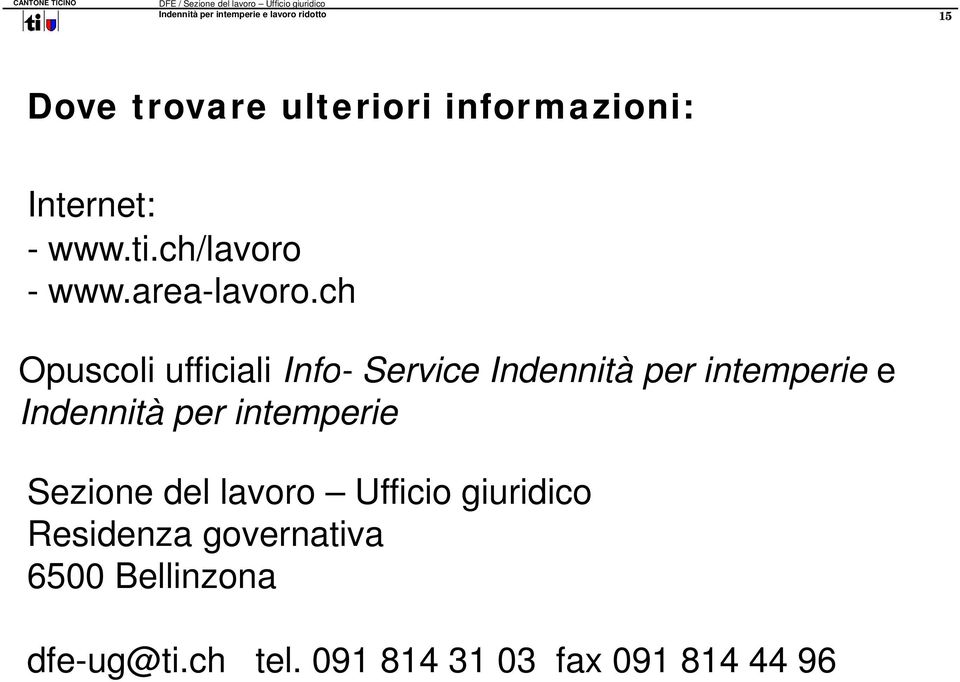 ch Opuscoli ufficiali Info- Service Indennità per intemperie e Indennità per