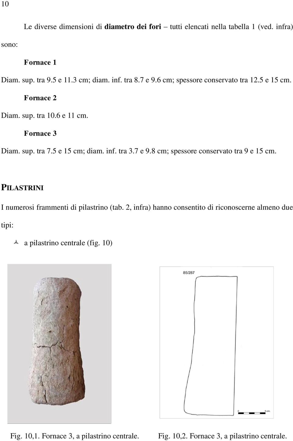 inf. tra 3.7 e 9.8 cm; spessore conservato tra 9 e 15 cm. PILASTRINI I numerosi frammenti di pilastrino (tab.