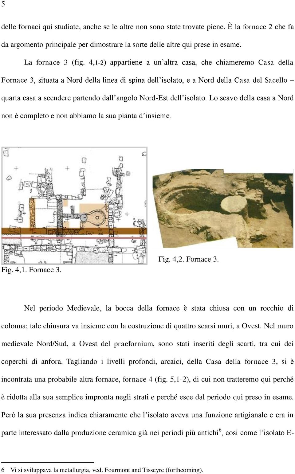 Nord-Est dell isolato. Lo scavo della casa a Nord non è completo e non abbiamo la sua pianta d insieme. Fig. 4,1. Fornace 3.