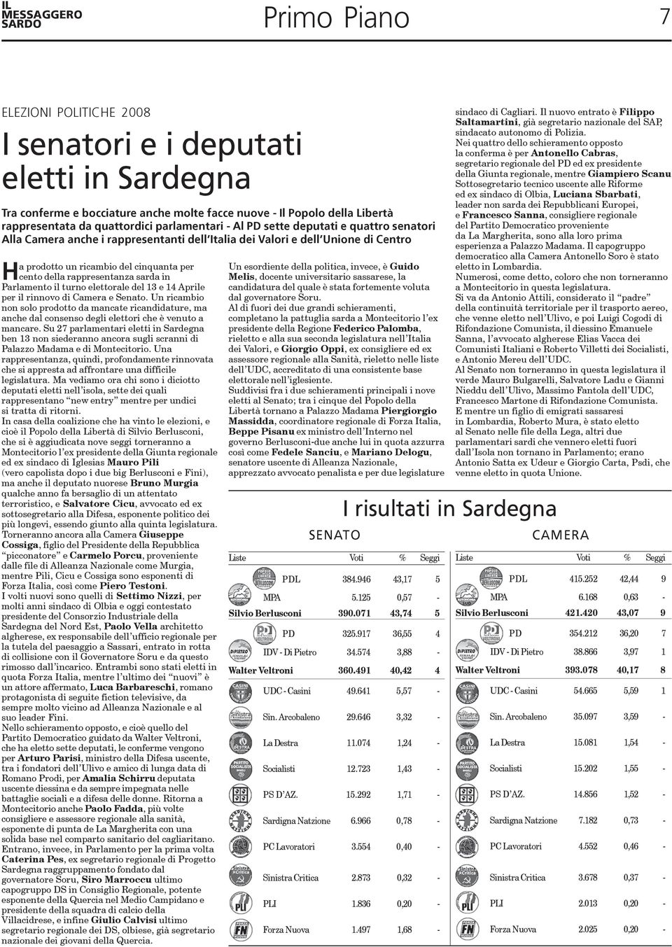 rappresentanza sarda in Parlamento il turno elettorale del 13 e 14 Aprile per il rinnovo di Camera e Senato.