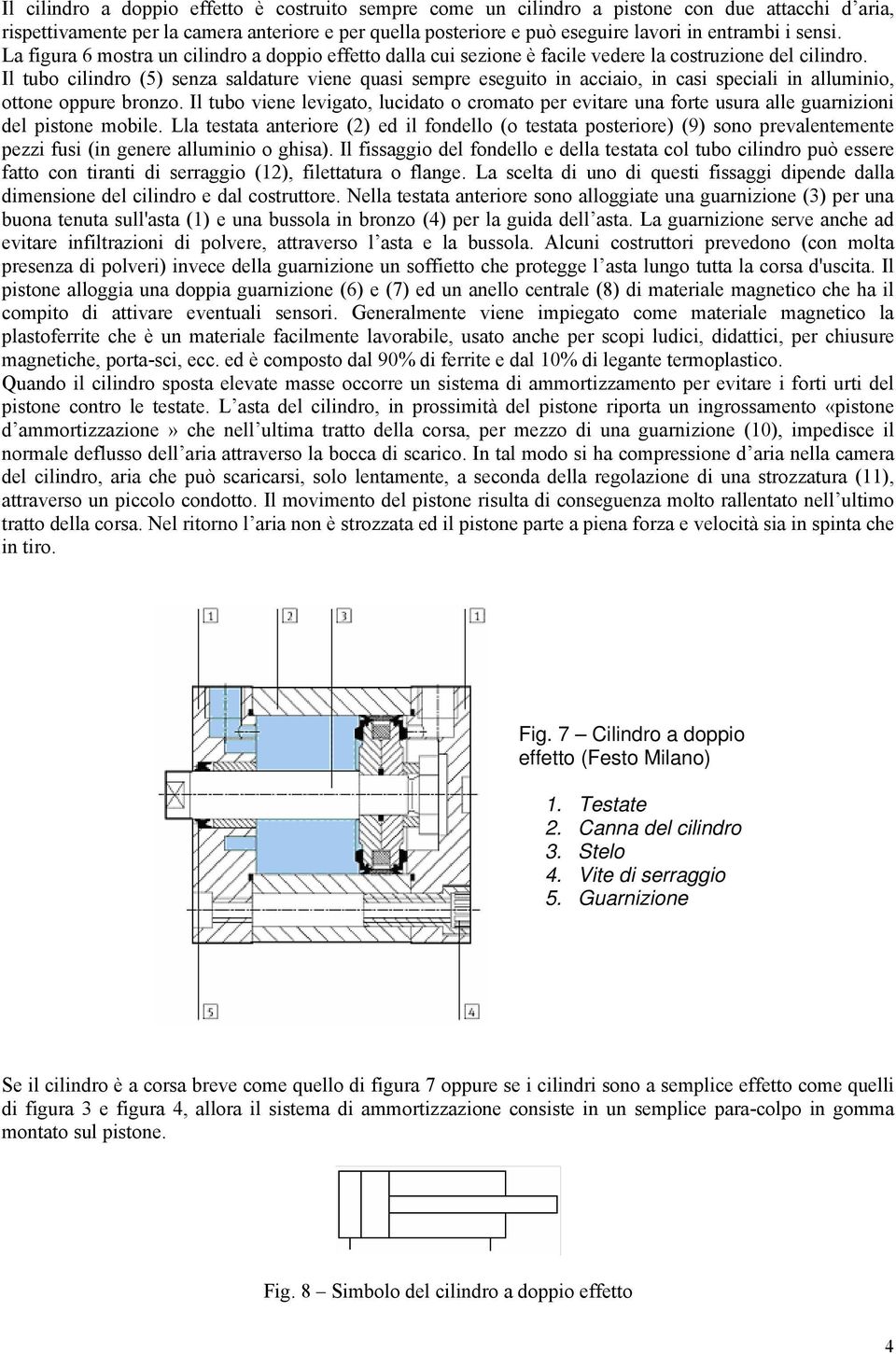 Il tubo cilindro (5) senza saldature viene quasi sempre eseguito in acciaio, in casi speciali in alluminio, ottone oppure bronzo.