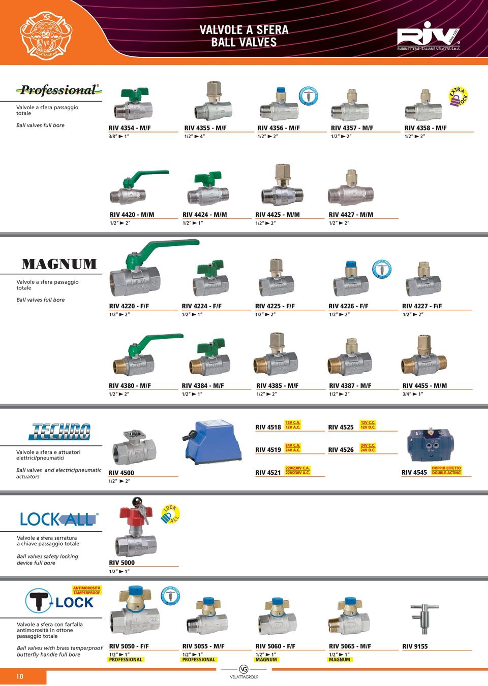 4387 - M/F RIV 4455 - M/M 3/ Valvole a sfera e attuatori elettrici/pneumatici Ball valves and electric/pneumatic actuators RIV 4518 RIV 4525 RIV 4519 RIV 4526 RIV 4545 RIV 4521 RIV 4500 L OCK L AL