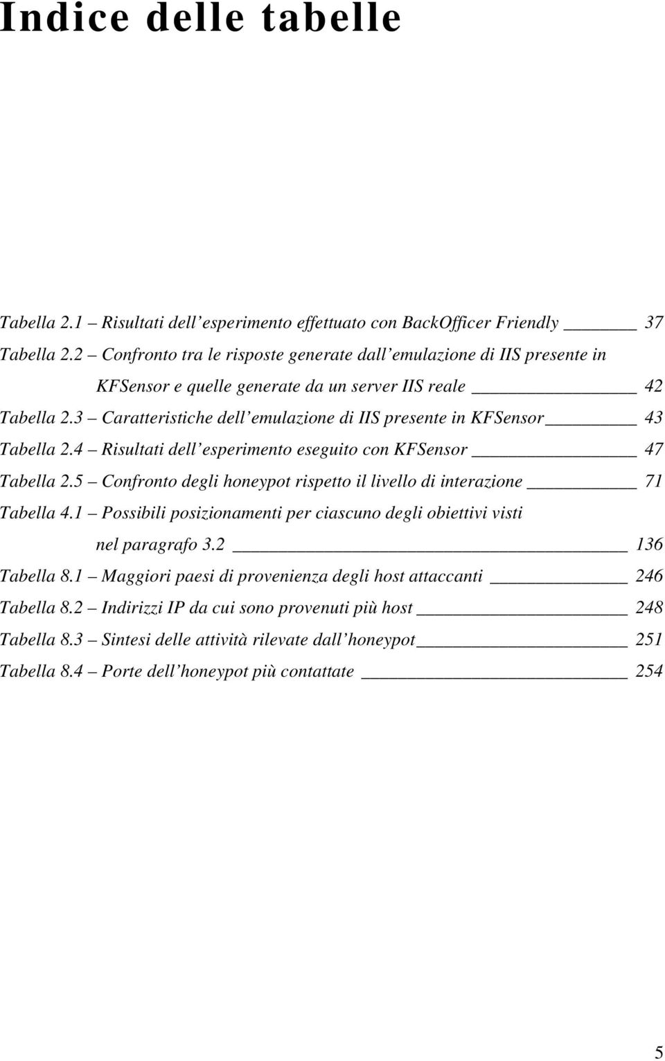 3 Caratteristiche dell emulazione di IIS presente in KFSensor 43 Tabella 2.4 Risultati dell esperimento eseguito con KFSensor 47 Tabella 2.