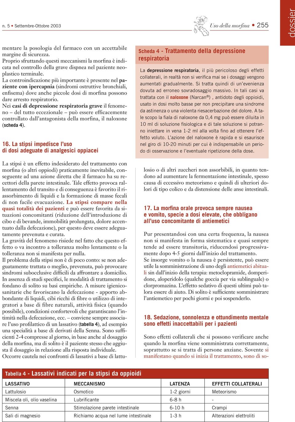 La controindicazione più importante è presente nel paziente con ipercapnia (sindromi ostruttive bronchiali, enfisema) dove anche piccole dosi di morfina possono dare arresto respiratorio.